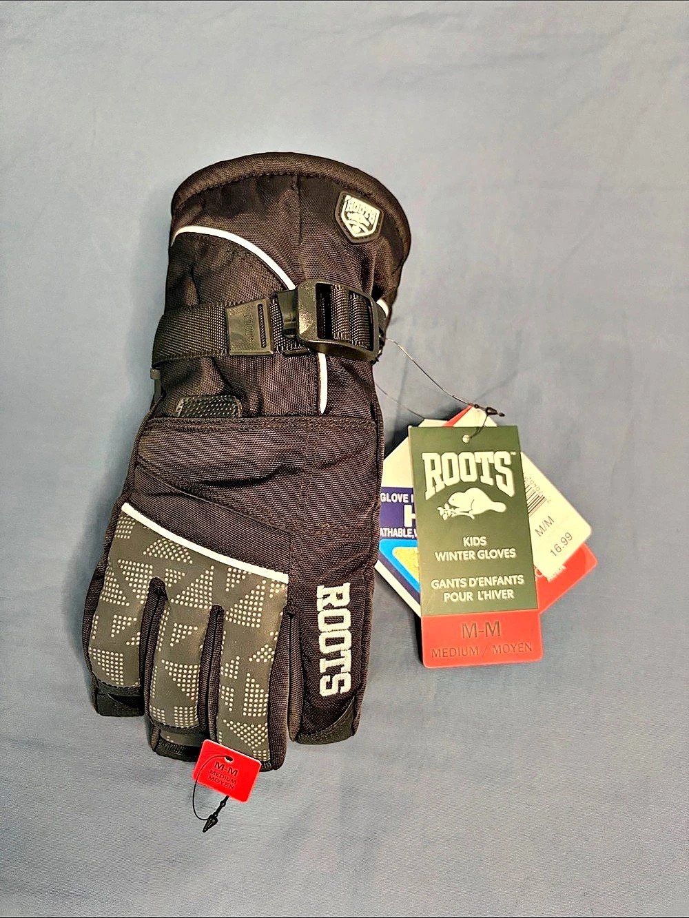 Roots Kids Winter Gloves Black & Gray Size M NWT